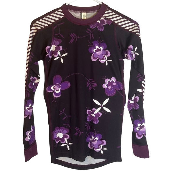 Helly Hansen Womens XS Purple Floral Baselayer Winter Activewear‎ Shirt - Picture 1 of 11